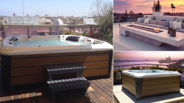 Minipiscina da esterno in terrazza arredata