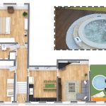 Planimetria di casa con minipiscina da giardino