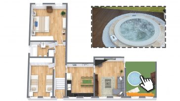 Planimetria di casa con minipiscina da giardino