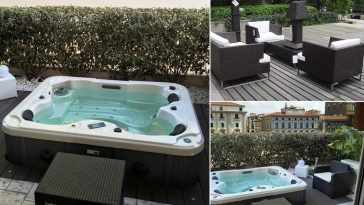 Minipiscina idromassaggio in arredo rattan