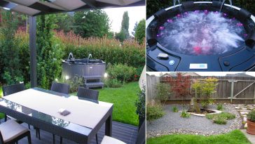 Minipiscina idromassaggio giardino retro salva privacy