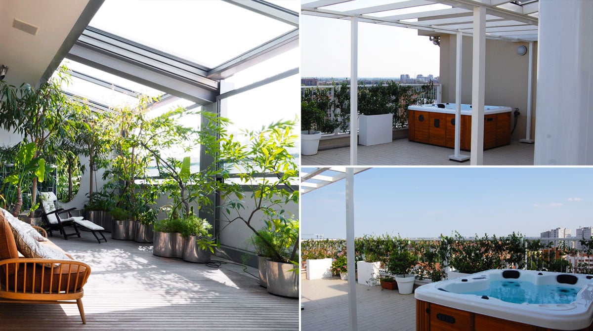 Minipiscina idromassaggio terrazzo adibito giardino