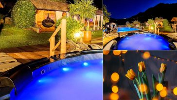 Minipiscina idromassaggio per feste primaverili all'aperto