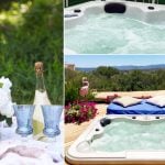 Picnic romantico a bordo di una minipiscina idromassaggio