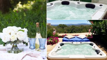 Picnic romantico a bordo di una minipiscina idromassaggio