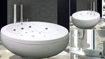 Vasca idromassaggio circolare freestanding in centro stanza da bagno