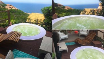 Minipiscina idromassaggio per terrazzo installata a sfioro