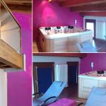 Minipiscina idromassaggio in soppalco di vetro e legno