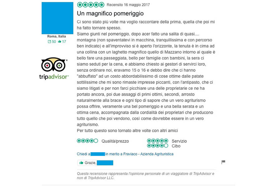 Recensioni TripAdvisor - Agriturismo Fra' Viaco