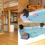 Minipiscina idromassaggio in casa legno pietra