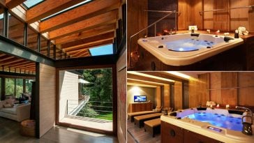 Minipiscina idromassaggio in casa vetro legno
