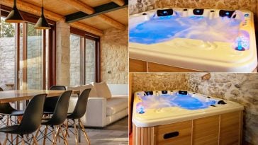 Minipiscina da interno con scocca di legno chiaro