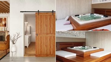 Minipiscina idromassaggio in stanza con barn door