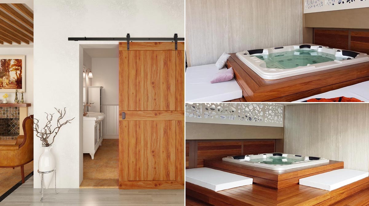 Minipiscina idromassaggio in stanza con barn door