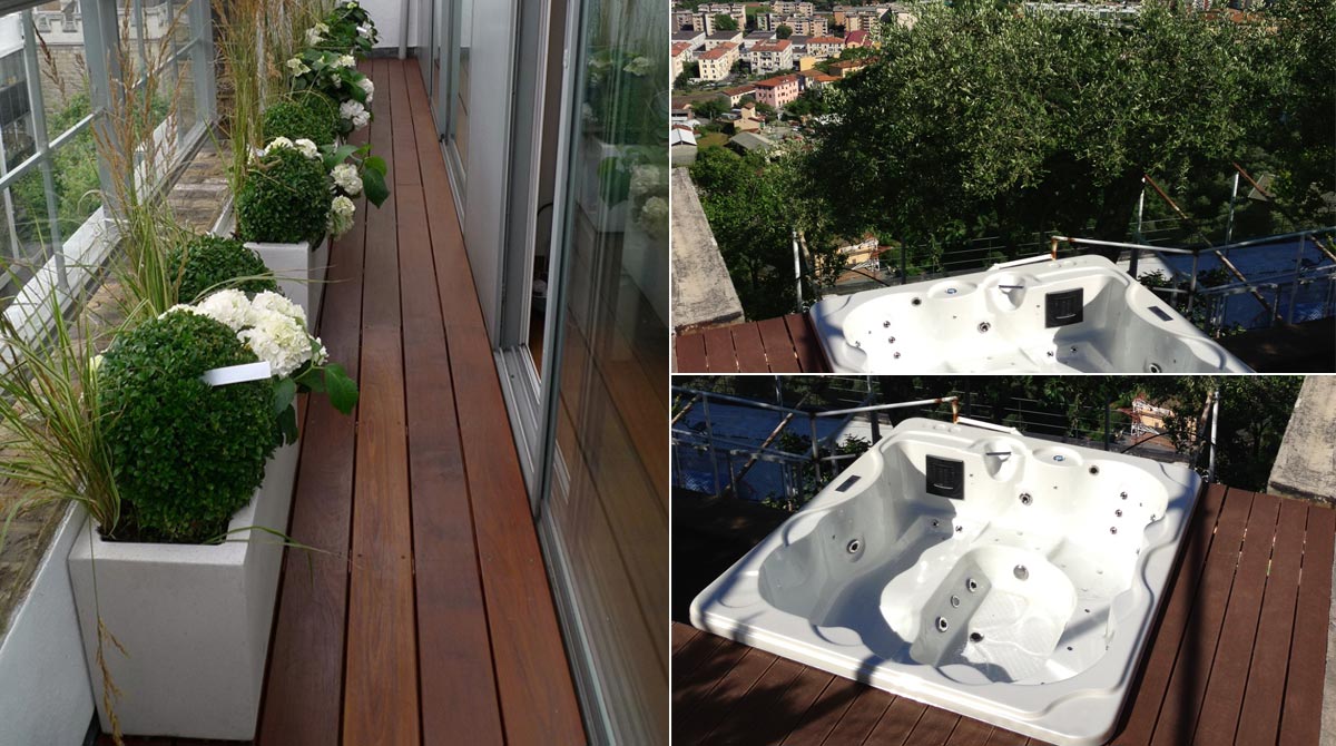 Terrazzo sporgente con minipiscina idromassaggio